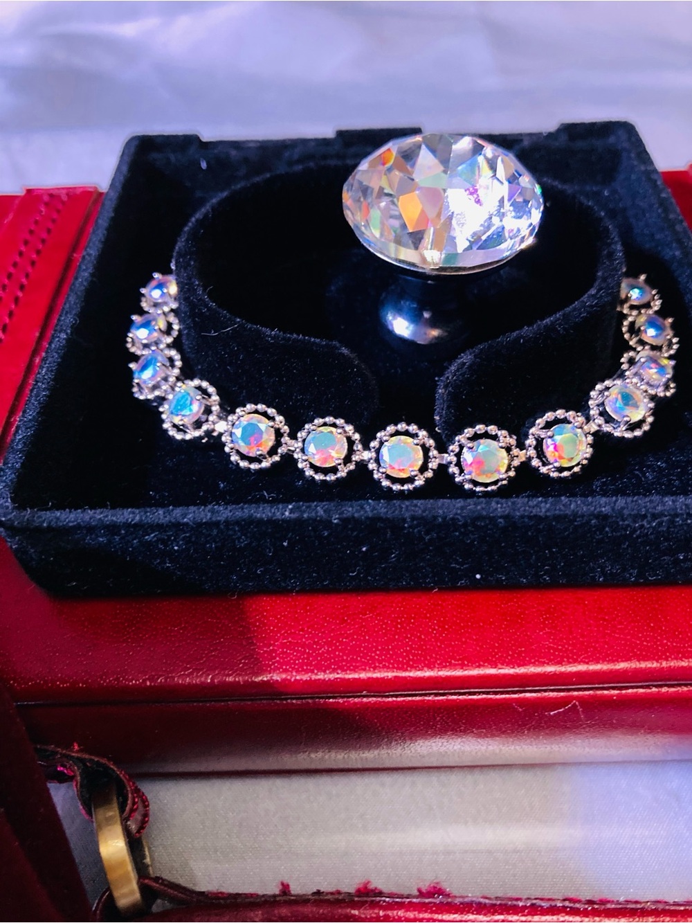 Iridescent Crystal Tennis Bracelet - Women's Shimmering Aurora Stones